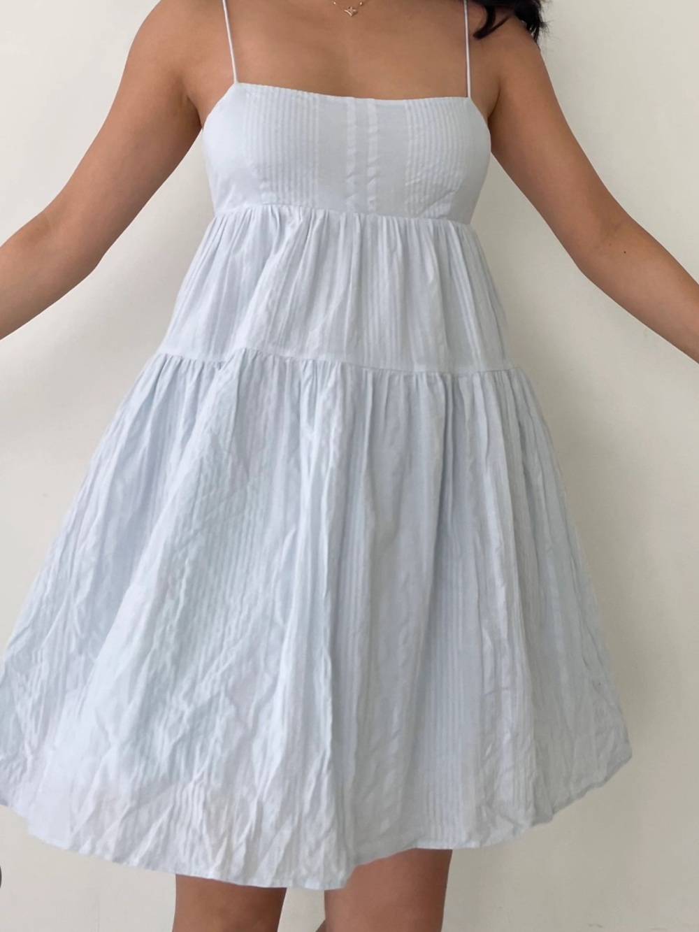 Aritzia Sunday Best Pale Blue Tiered Sundress with Tie Back